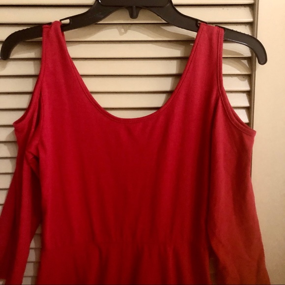 Red Cold Shoulder Dress - Picture 2 of 5